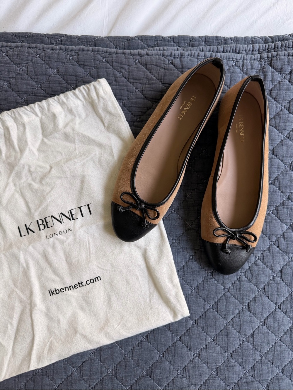 LK Bennett Black and Tan Leather Cap-Toe Ballet Flats